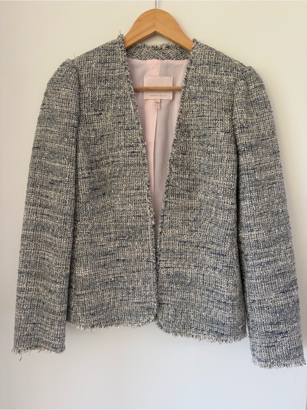 Rebecca Taylor Blue Grey Tweed Open-Front Jacket